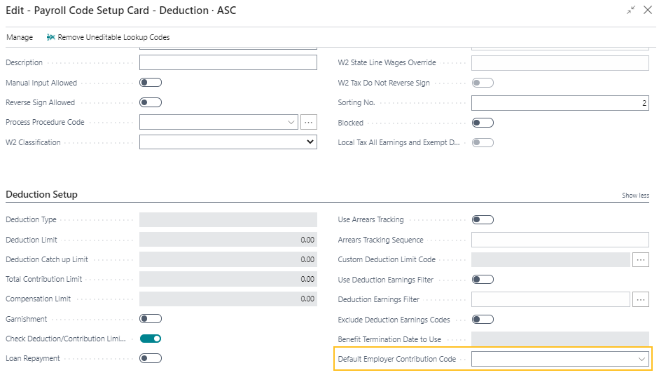 Default Employer Contribution Code