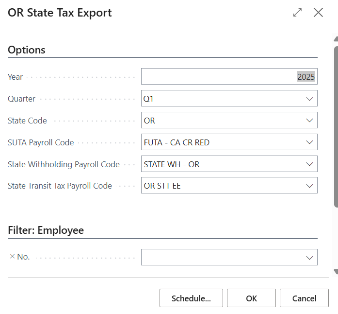 OR State Tax Export page