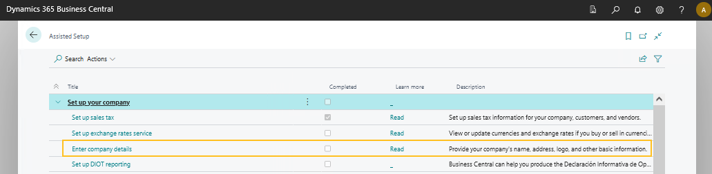 Assisted Setup page