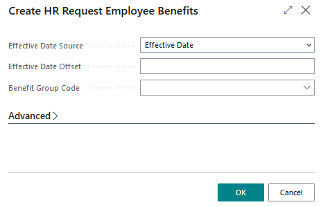 Create HR Request Employee Benefits page
