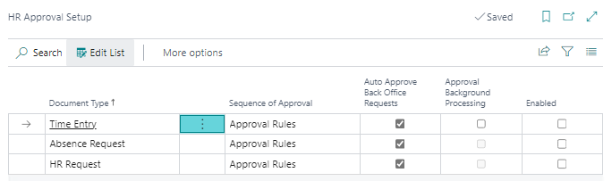 HR Approval Setup page