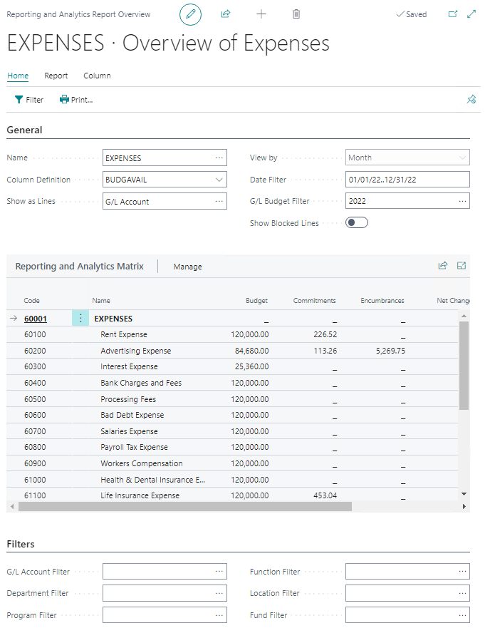 Reporting and Analytics Overview page