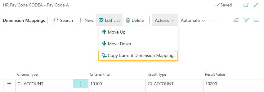 Copy Current Dimension Mappings action