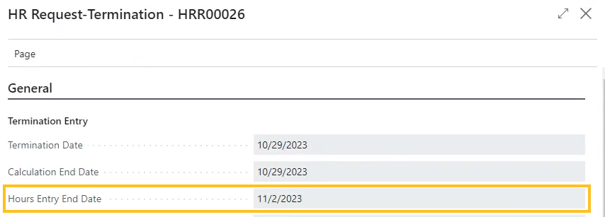 HR Request-Termination page Hours Entry End Date field