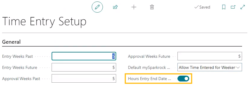 Time Entry Setup page Hours Entry End Date on Assignments field