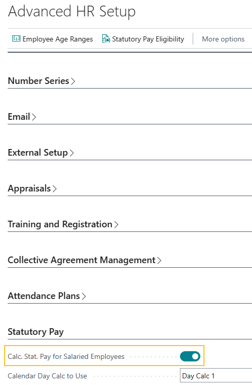 Advanced HR Setup page Calc. Stat. Pay for Salaried Employees field