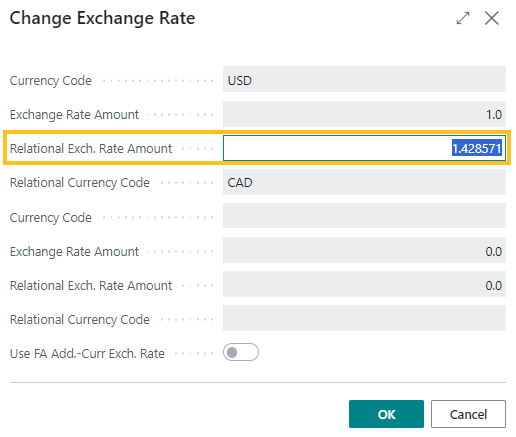 Change Exchange Rate page Relational Exch. Rate Amount field