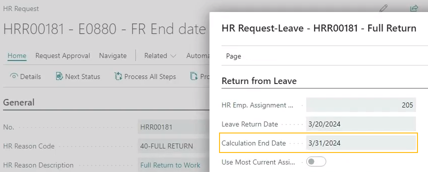 HR Request-Leave - Full Return page Calculation End Date field