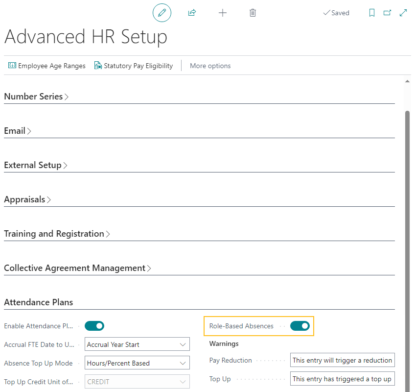 Advanced HR Setup page Role-Based Absences field