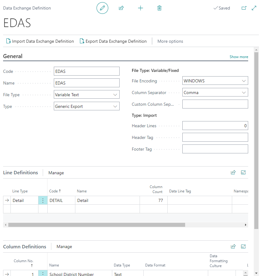 EDAS Data Exchange Definition