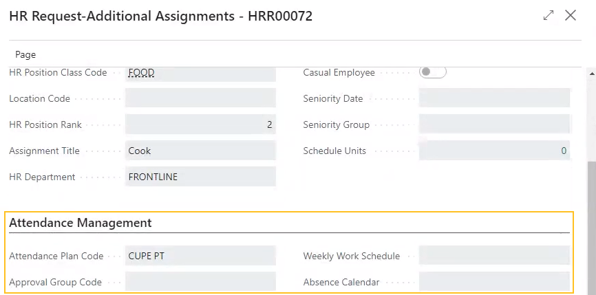 HR Request-Additional Assignments page Attendance Management FastTab