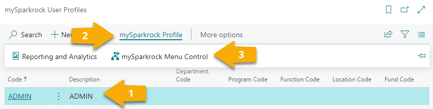 mySparkrock User Profiles page mySparkrock Menu Control action