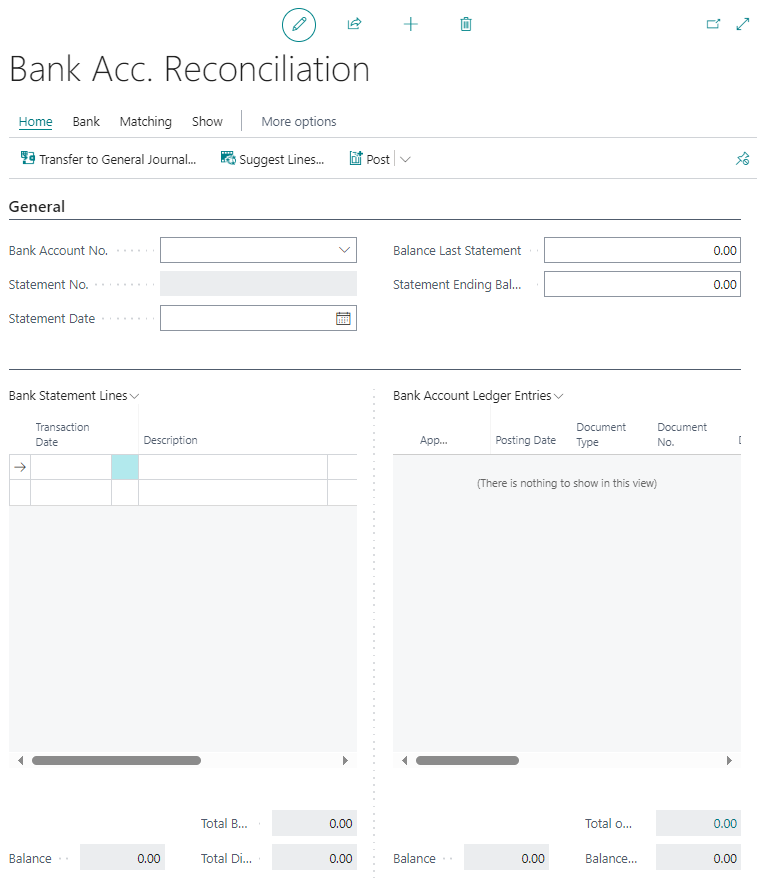 Bank Acc. Reconciliation page