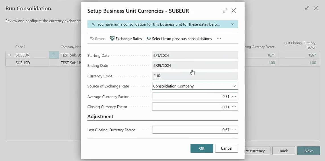 Setup Business Unit Currencies page