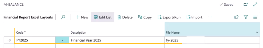 Financial Report Excel Layouts page