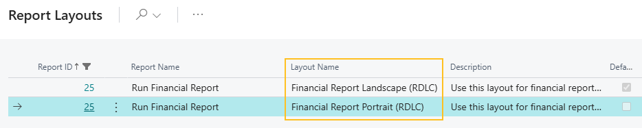 Report Layouts page landscape or portrait layout