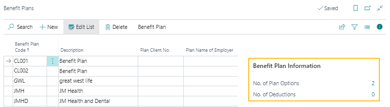 Benefit Plans page Benefit Plan Information FactBox