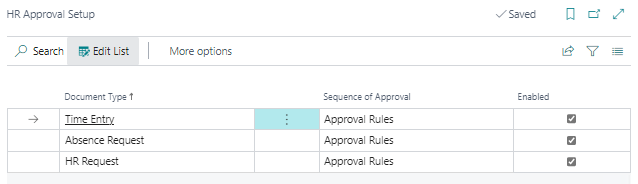 HR Approval Setup page