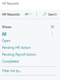 HR Requests page Filter pane views