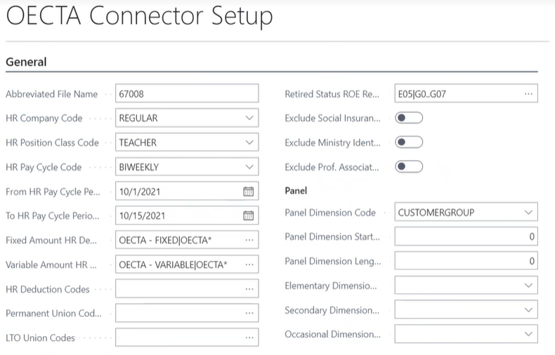 OECTA Connector Setup page