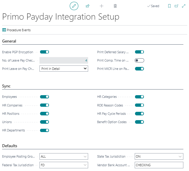 Payroll integration setup page