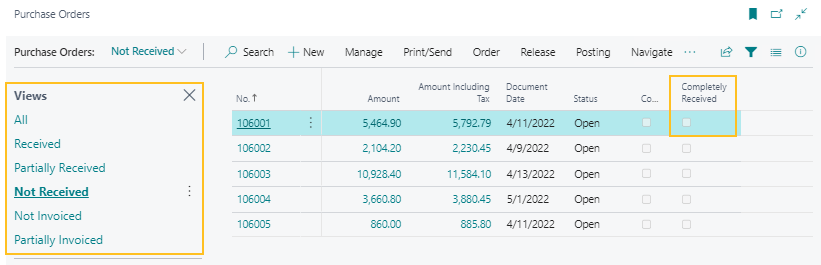 Purchase Orders page views