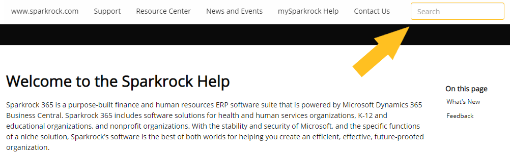 Sparkrock 365 Help Search box