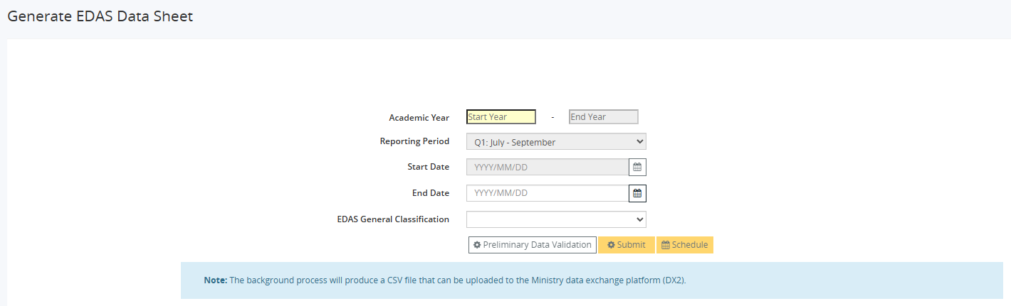 Generate EDAS Data Sheet page