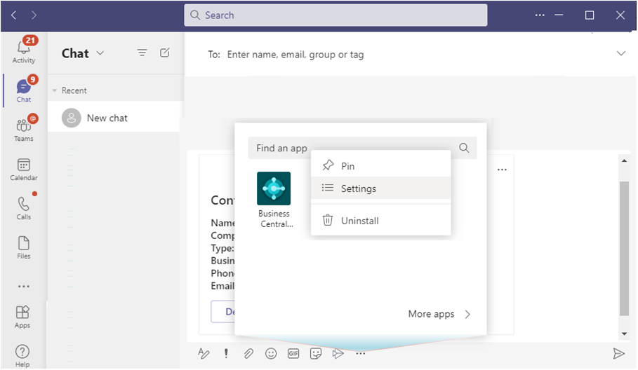 Settings for Business Central from command box.