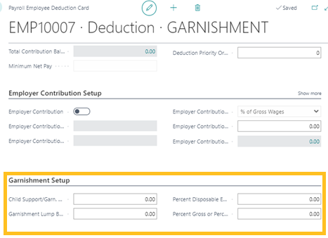 Garnishment setup