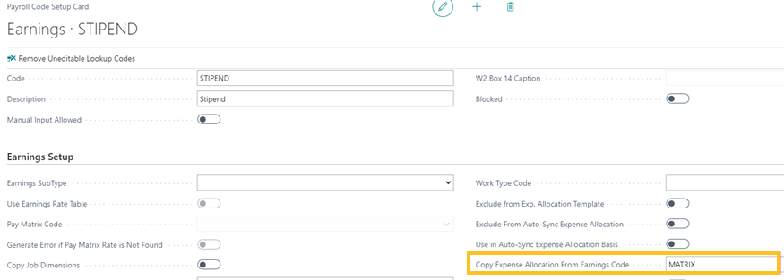 Copy Expense Allocation from Earnings Code