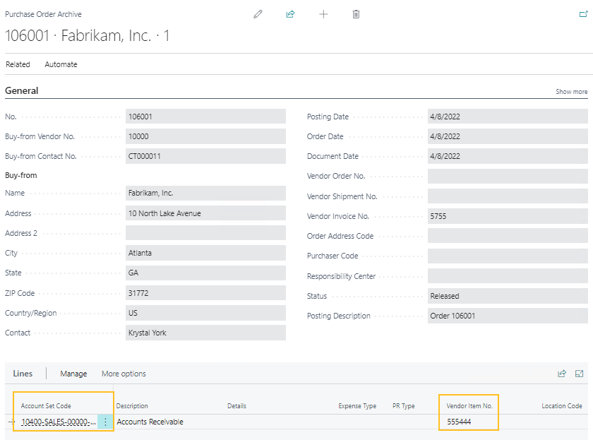 Purchase Order Archive page