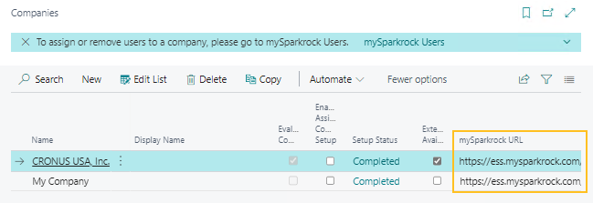 Companies page mySparkrock URL field