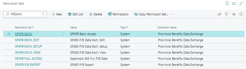 Provincial Benefits Data Exchange extension permission sets