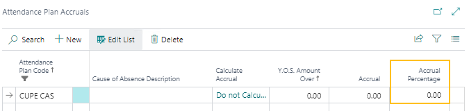 Attendance Plan Accruals page Accrual Percentage field