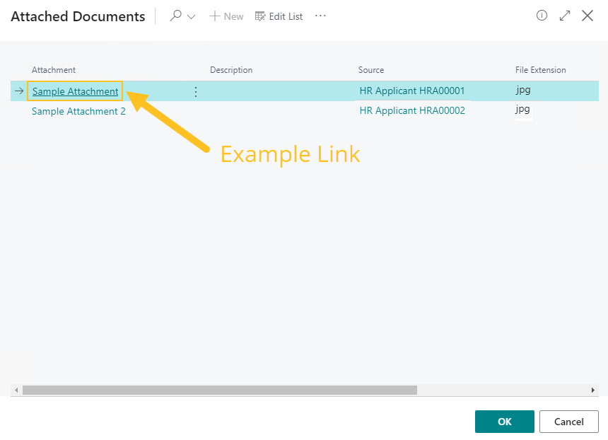 Attached Documents page Attachment field link