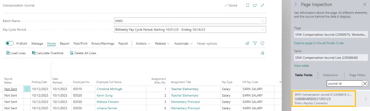 Compensation Journal page Compensation Journal ID field