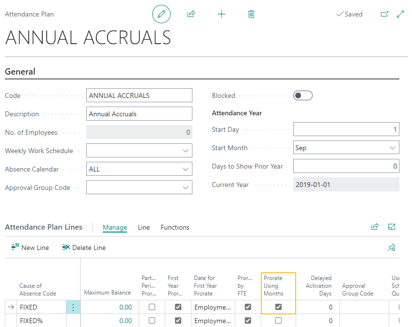 Attendance Plan page Prorate Using Months field