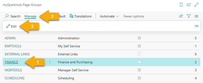 mySparkrock Page Groups page Edit action