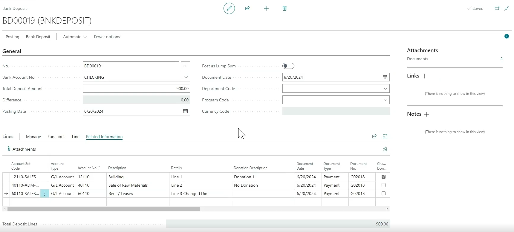 Bank Deposit page