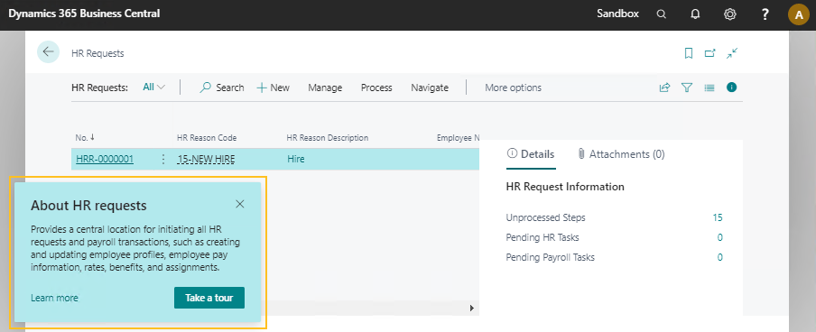 HR Requests page Teaching Tour
